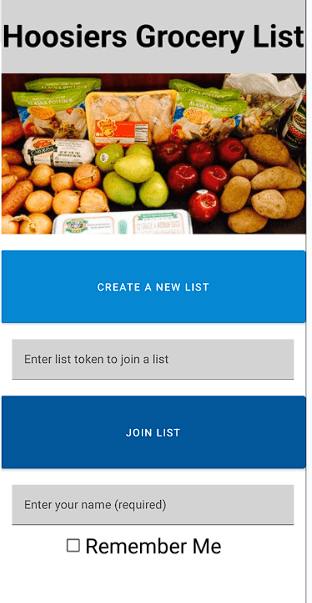 Grocery List App Start Screen